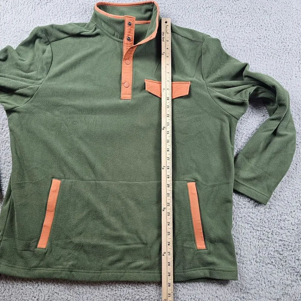 Duluth Trading Sweater Mens Large Green Fleece Pullover 1/4 Button Relaxed Hike